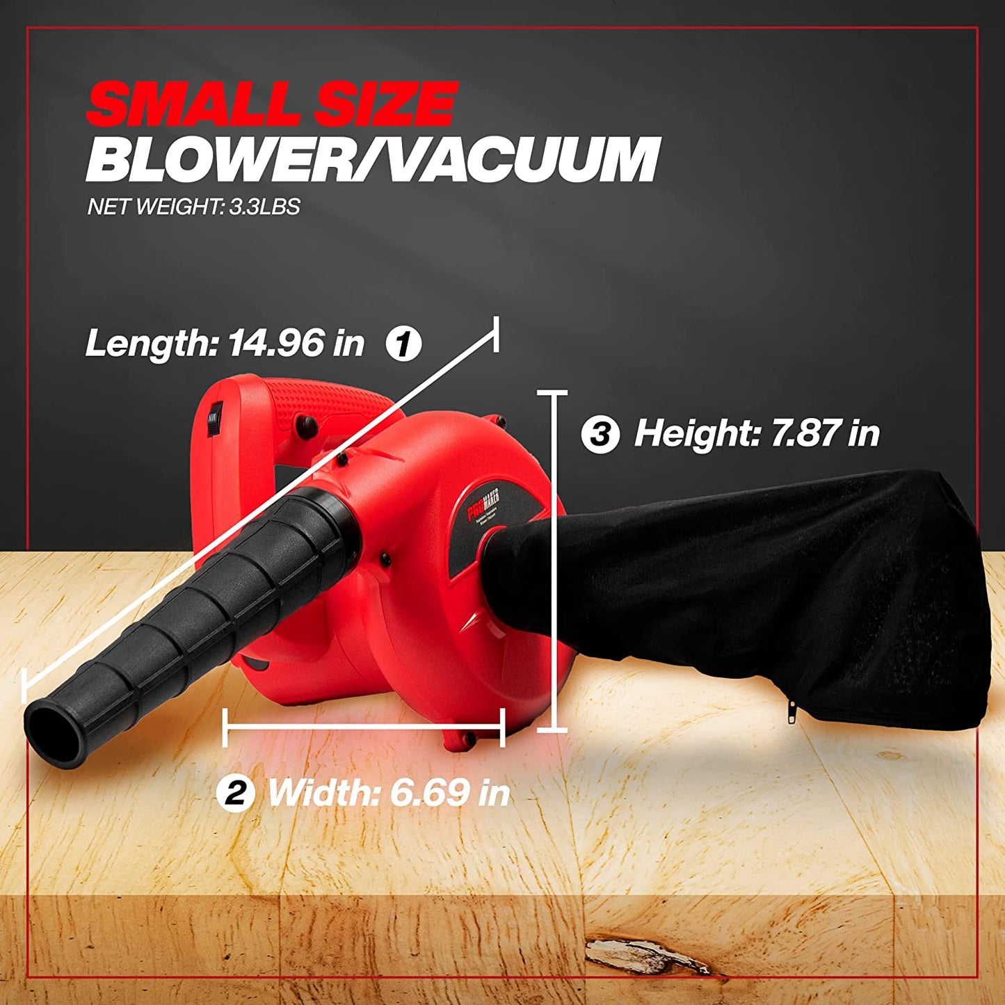 Corded Electric Leaf Blower, Small Blower/Vacuum for Patio with a Variable Speed (7 Levels of Speed) 6000-14000 R/Min, 2 in 1, Includes a Dust Bag, Snow/Leaf/Dusting 400W 120V PRO-SP400.