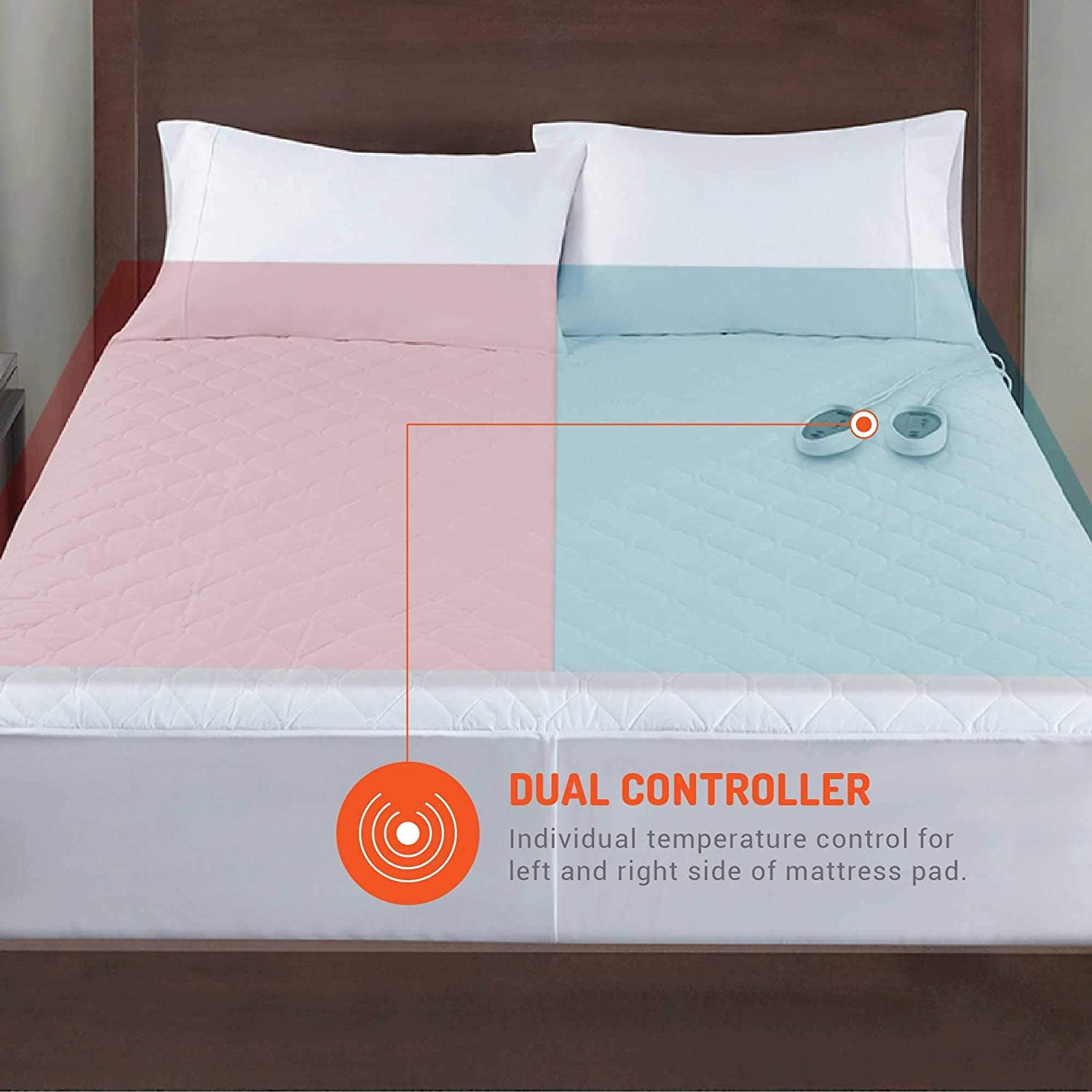 Degrees of Comfort Dual Control Heated Mattress Pad Queen Size | Zone Heating Electric Bed Warmer W/ Auto Shut off | Fit up to 15 Inch | 12.5Ft Long Cord - 60X80 Inch, White