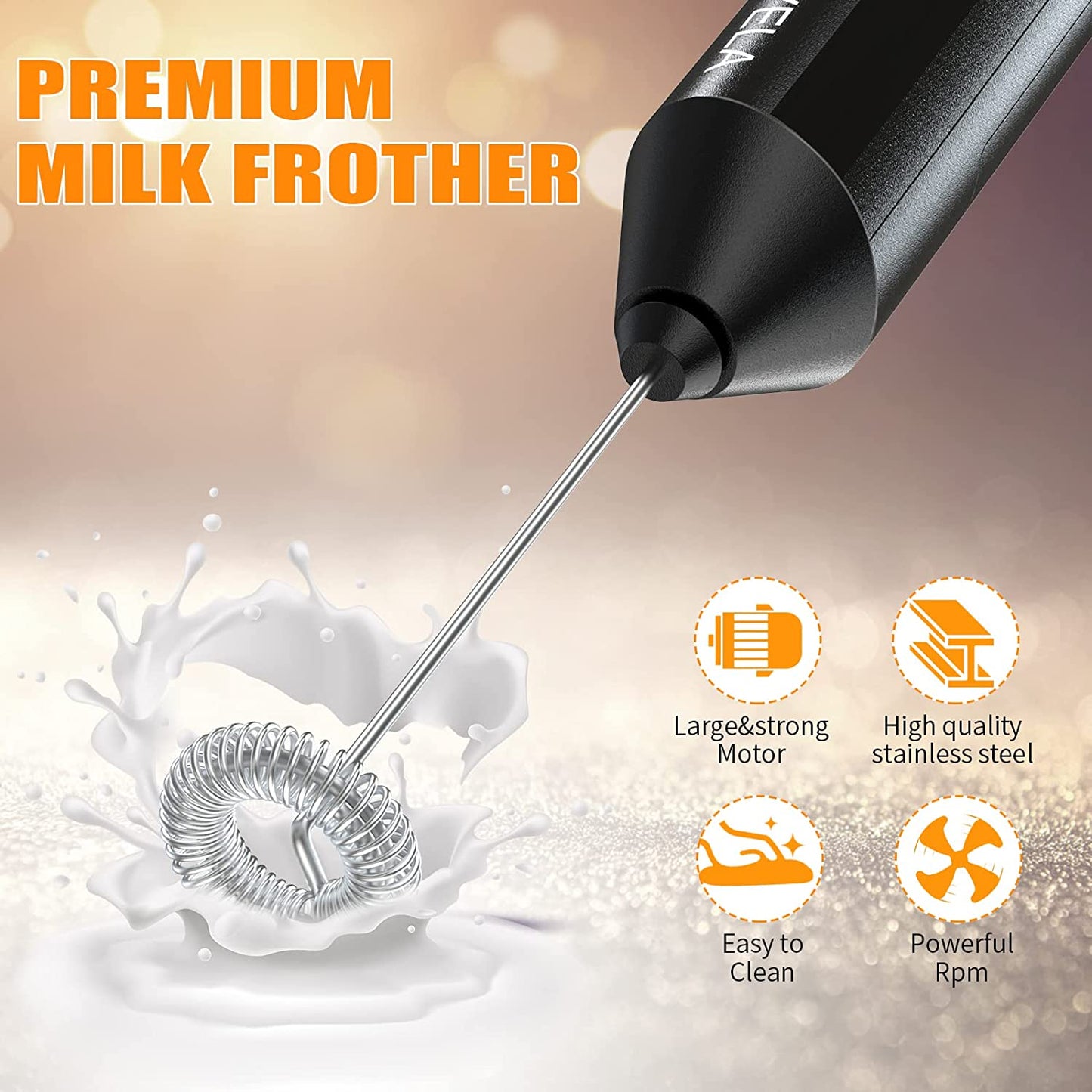 Milk Frother Handheld, Battery Operated Drink Mixer for Coffee, Handheld Electric Stirrer Foam Maker Whisk, Stainless Steel Milk Foamer for Coffee Latte, Cappuccino, Frappe, Matcha