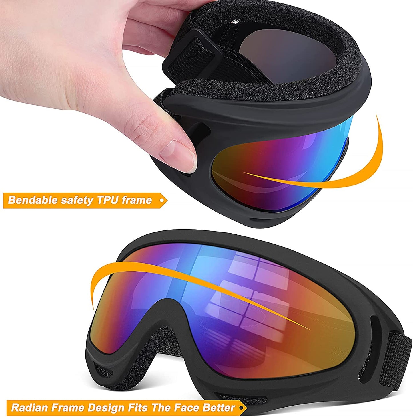  2 Pairs Motorcycle Goggles Fit Helmet, ATV Ski Goggles Anti-UV Dustproof Windproof Dirt Bike Goggles for Youth Men Women