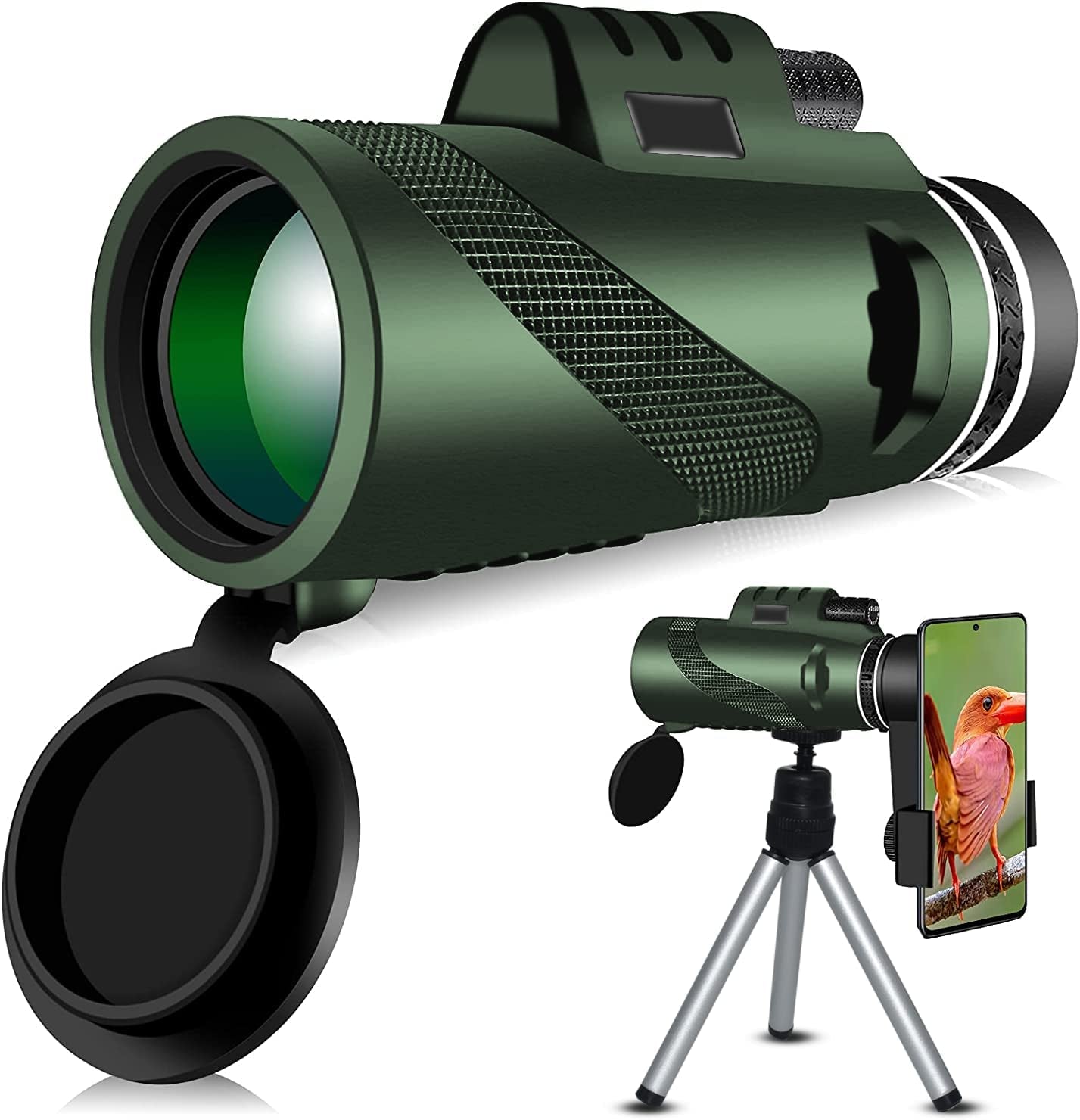 AFSKU 40x60 Monocular Telescope, High Power Hd Zoom Monocular Binoculars,Portable Waterproof Fogproof with Smartphone Holder & Tripod for Bird Watching Hunting Travelling Wildlife Secenery