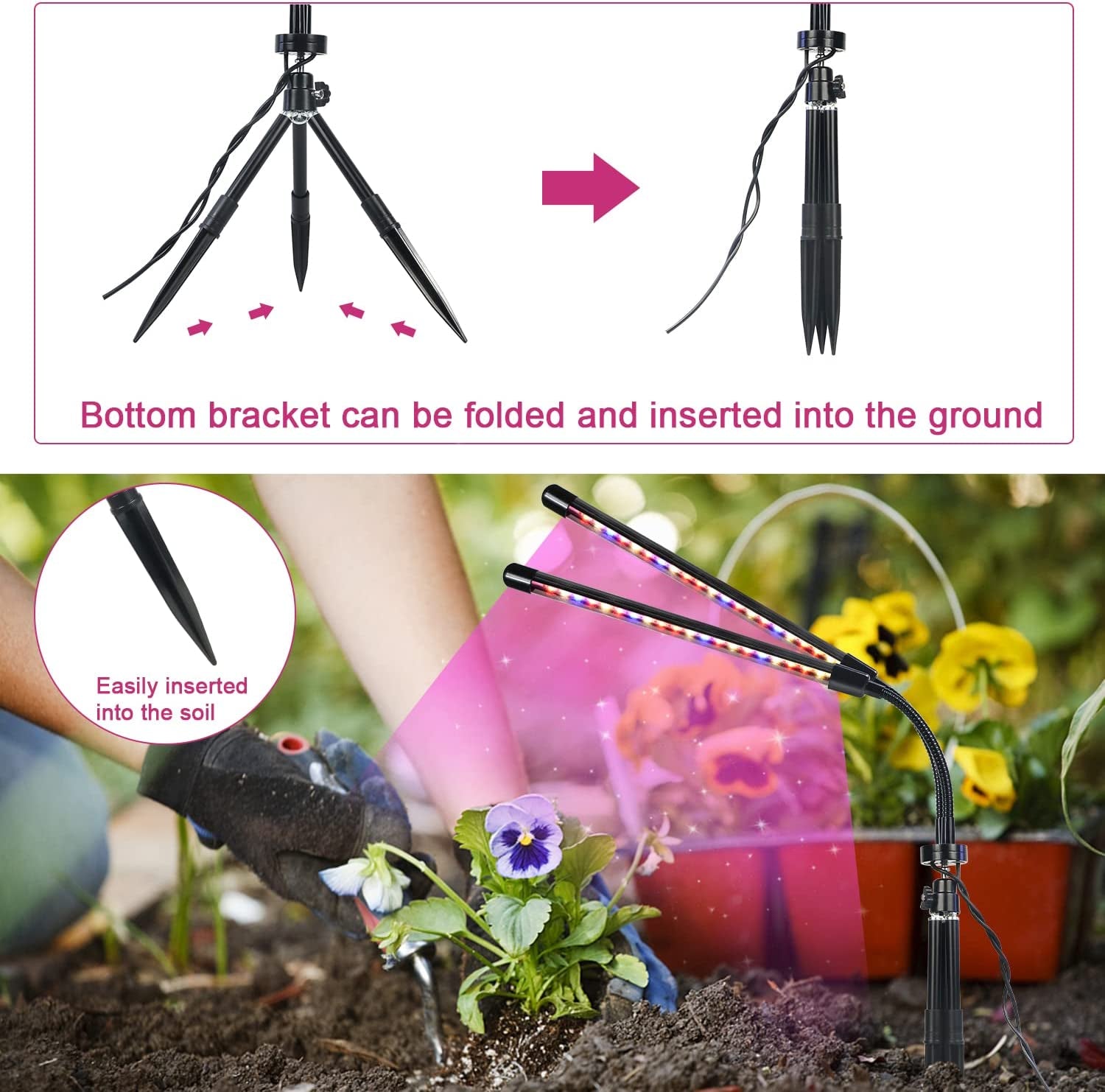 Ldmhlho LED Plant Lights with Small Stakes Tripod, Full Spectrum Grow Lamp with 3H/9H/12H Timing On&Off & 3 Switch Modes and Adjustable Gooseneck for Indoor Plants