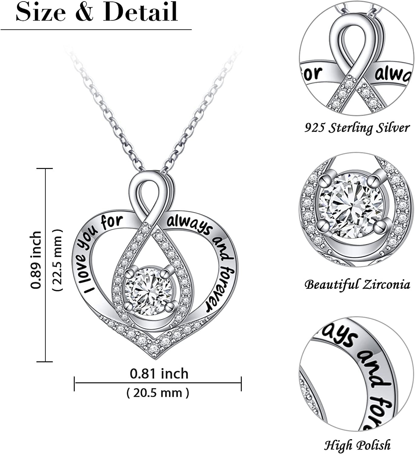 S925 Sterling Silver Birth Stone Heart Pendant Necklaces 
