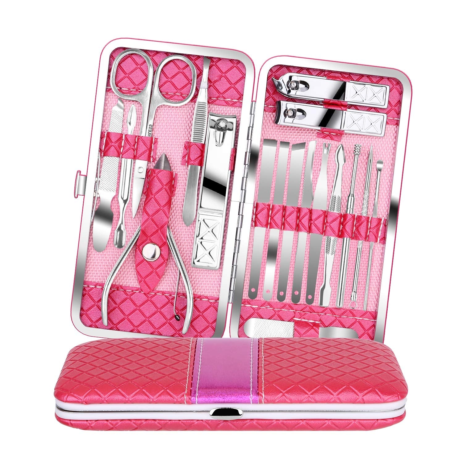 Deluxe 18 Pcs Stainless Steel Professional Manicure Pedicure Set - Nail Clippers Travel Hygiene Nail Cutter Care Set with Leather Case