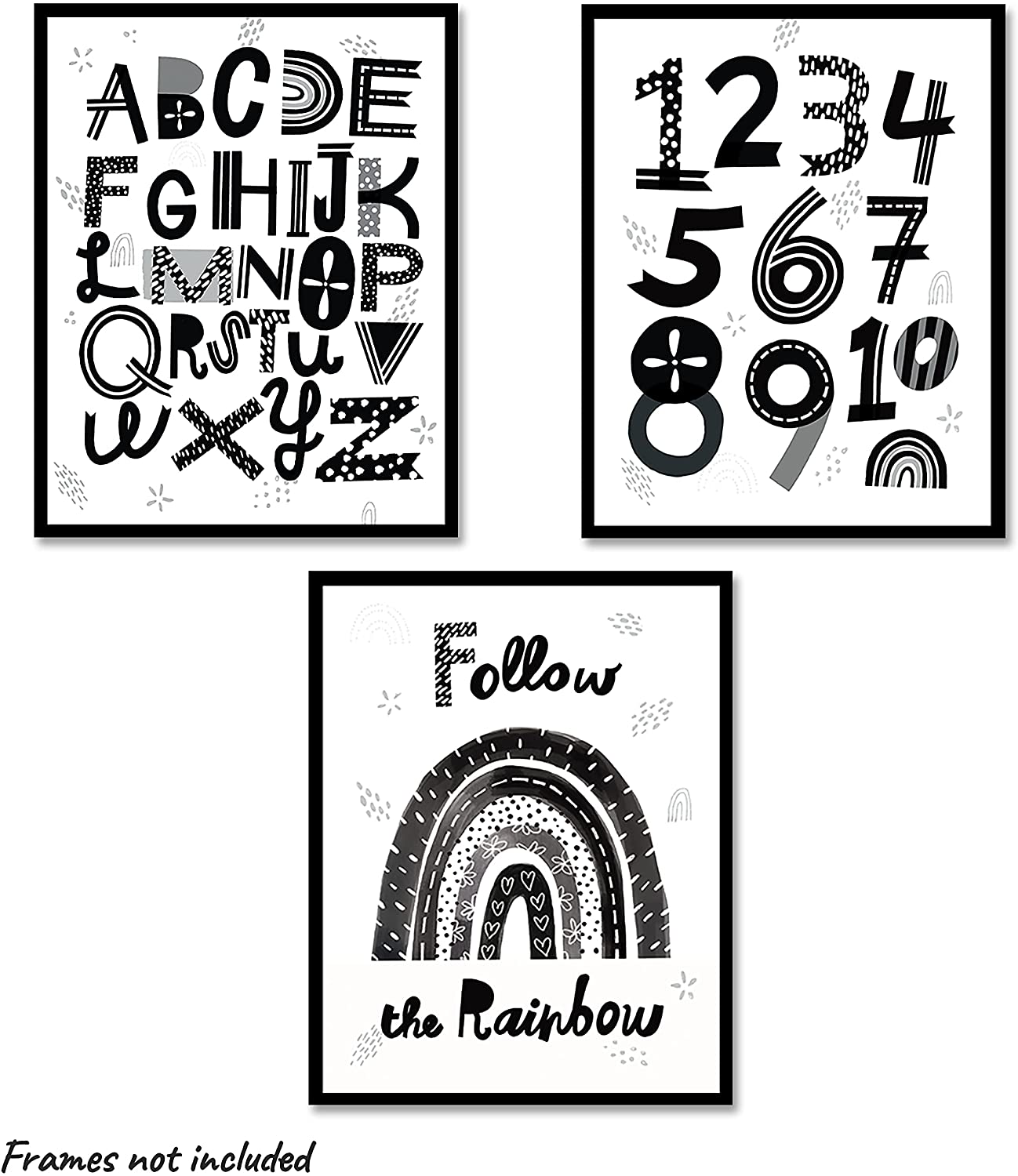 Nursery Wall Decor 3 Double-Sided Kids Posters | Alphabet Poster, 123 & Rainbow Decor | Kids Room & Playroom Decor Wall Art, Baby Girl/Boy Room Decor | ABC Poster for Toddlers Wall