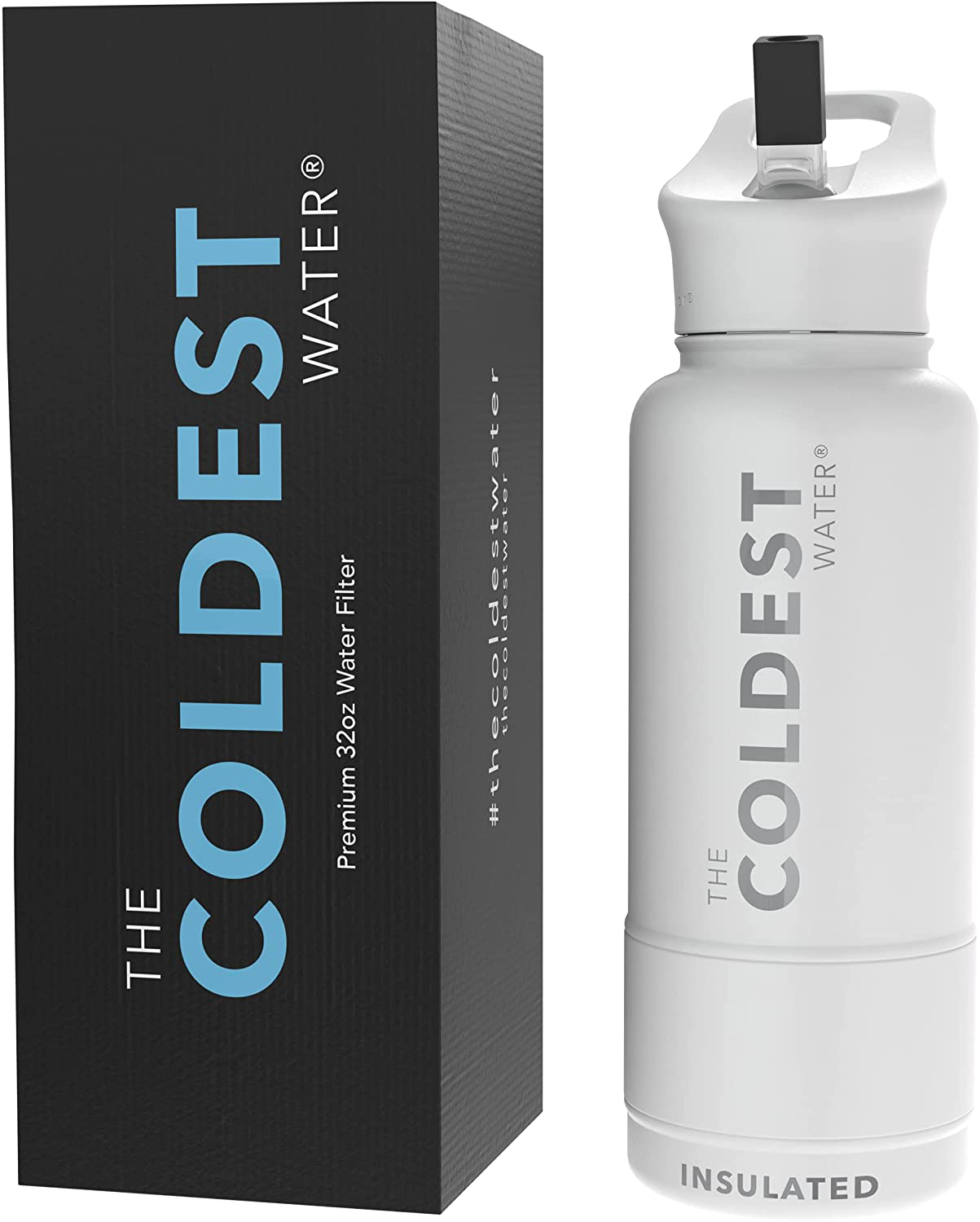 The Coldest Water Bottle - 32 oz Sports Wide Mouth Hot Cold, Modern Double Walled, Simple Thermo Mug, Metal Canteen Cold 36+ Hrs - Flip Top Wide Mouth 2.0 (Epic White)