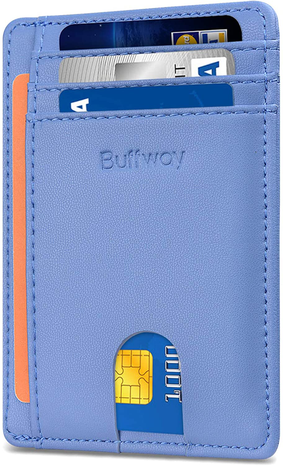 Buffway Slim Minimalist Front Pocket RFID Blocking Leather Wallets for Men Women