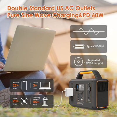 ALLWEI Portable Power Station, 300W/Peak 600W Solar Generator 280Wh/78000mAh CPAP Backup Lithium Battery Pack with LED light,Pure Sine Wave AC Outlet,PD 60W,for Outdoors Camping Travel Emergency