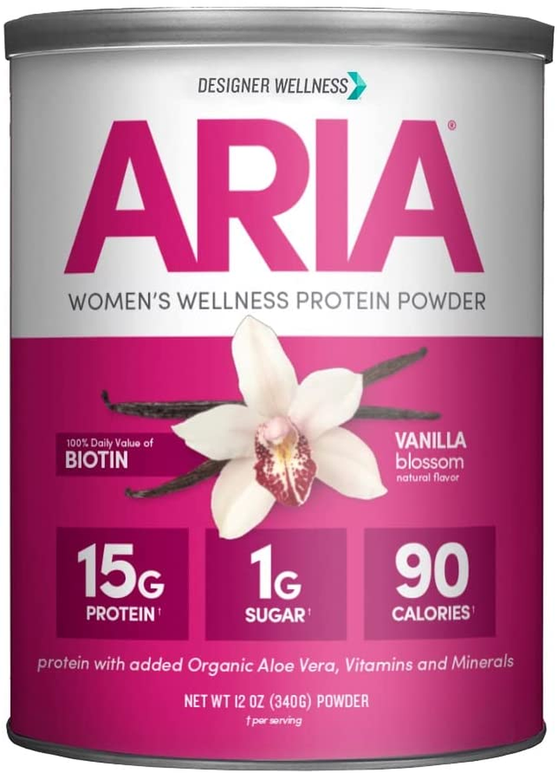 Designer Wellness, Aria, Women'S Wellness Low Calorie Protein Powder with Biotin, Vitamin C and Organic Aloe, Vanilla, 12 Oz