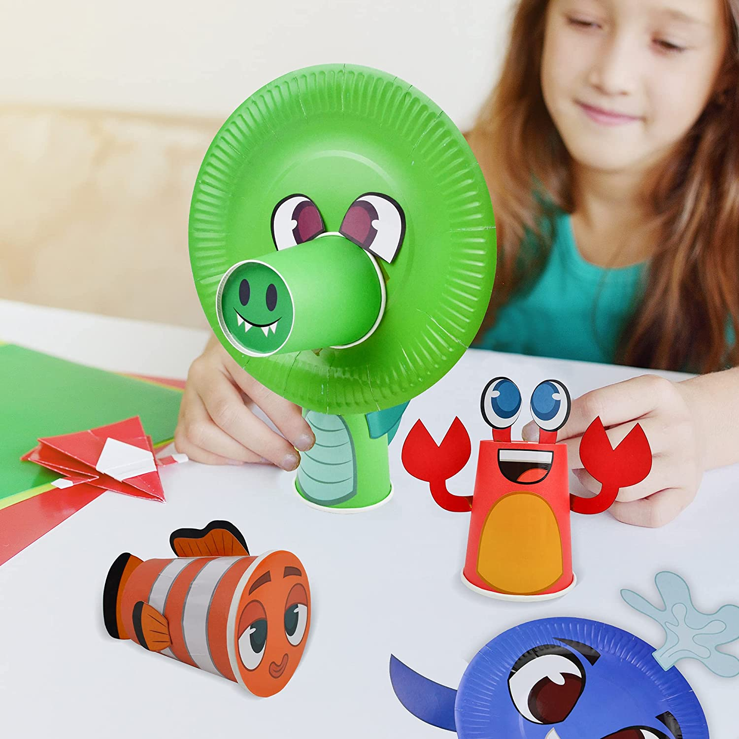 Arts and Crafts for Kids Ages 2-4 3-5, 28PCS Fun Paper Plate Crafts, Ocean Animal Craft Kits for Toddlers, Art Project Kits for Preschoolers, DIY Children Activities for Boys and Grils