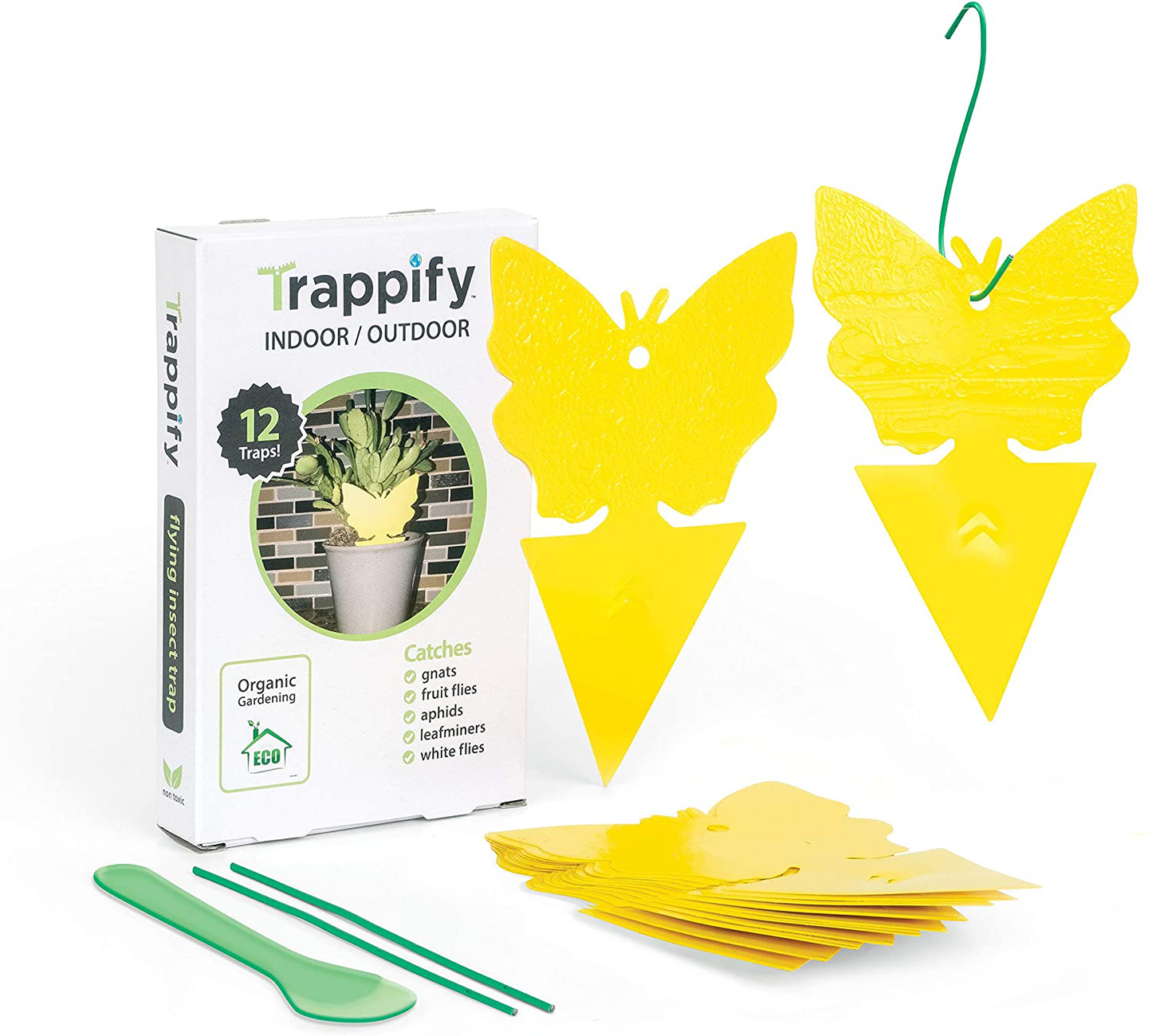 Trappify Sticky Fruit Fly and Gnat Trap Yellow Sticky Bug Traps for Indoor/Outdoor Use - Insect Catcher for White Flies, Mosquitos, Fungus Gnats, Flying Insects - Disposable Glue Trappers (12)