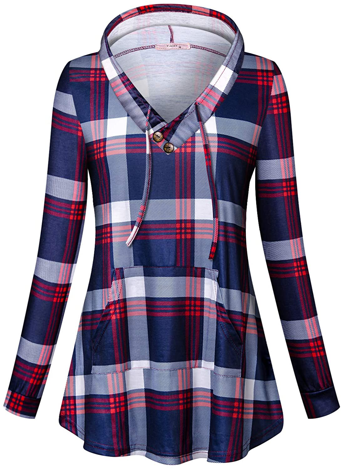 Tanst Sky Womens Long Sleeve Plaid Hoodie Shirts Tunic Tops with Pocket