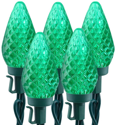 Brizled C9 Green St Patricks Day Lights, 16ft 25 LED Faceted String Lights, Connectable 120V UL Certified Christmas Lights, Indoor Outdoor Decorative Lights for Party, Easter, Patio, Garden, Holiday