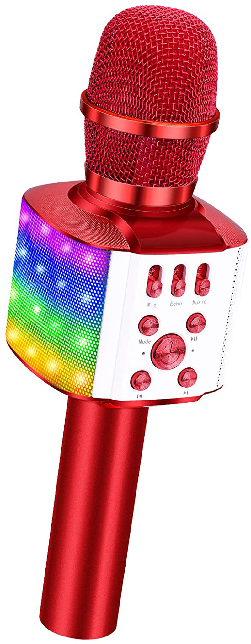 BONAOK Wireless Bluetooth Karaoke Microphone with controllable LED Lights, 4 in 1 Portable Karaoke Machine Mic Speaker Birthday Home Party for All Smartphones PC(Q36 Red)