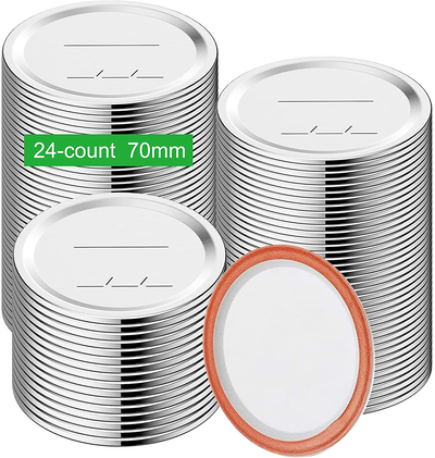 Regular Mouth Canning Lids, Enouvos 24-Count Canning Lids, Split-Type Lids for Mason Jar Regular Canning Lids Bulk,100% Fit and Airtight for Regular Mouth Jars (70mm Regular Mouth(24 Lids))