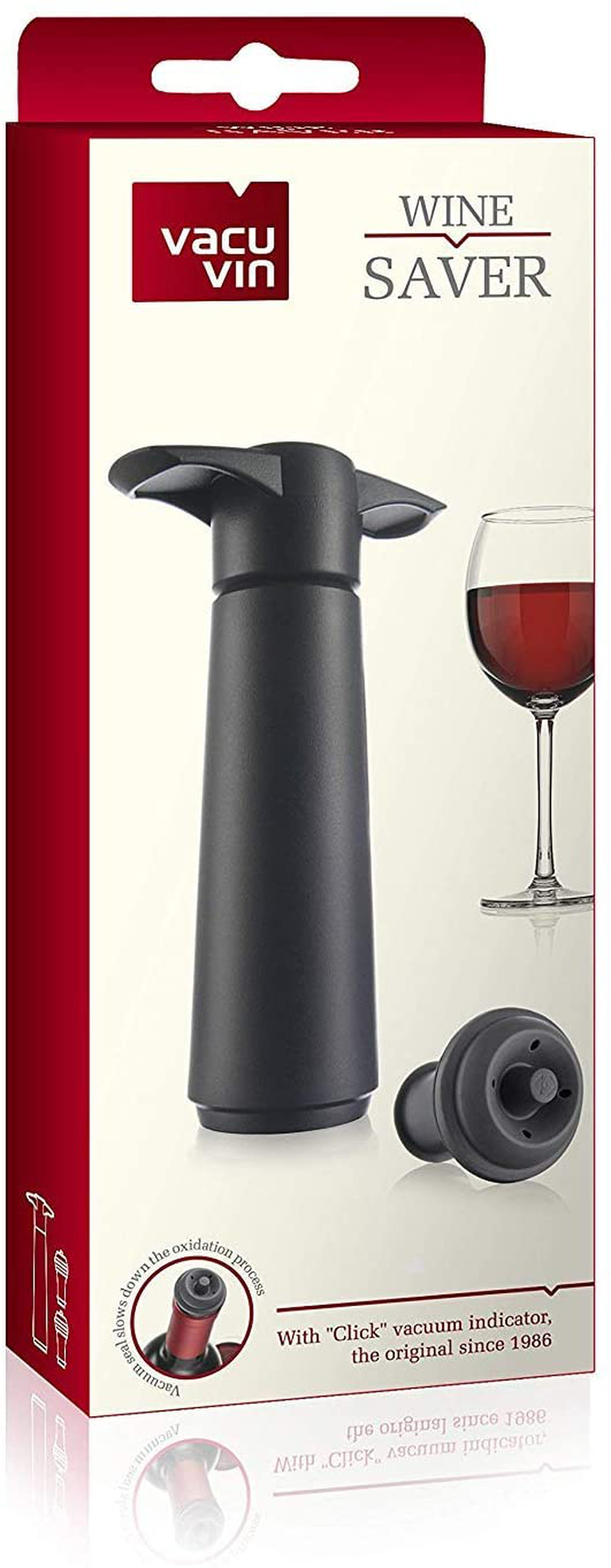 The Original Vacu Vin Wine Saver with 2 Vacuum Stoppers, Red (Red), Standard (09816606)