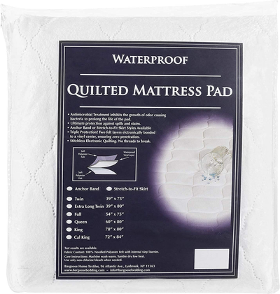 BARGOOSE HOME TEXTILES, INC. Quilted Waterproof Mattress Pad, 3-Ply with Anchor Bands, White (California King)