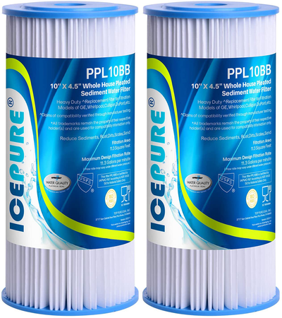 10" x 4.5" Whole House Pleated Sediment Water Filter Replacement for GE FXHSC, Culligan R50-BBSA, Pentek R50-BB, DuPont WFHDC3001, W50PEHD, GXWH40L, GXWH35F, for Well Water, Pack of 2
