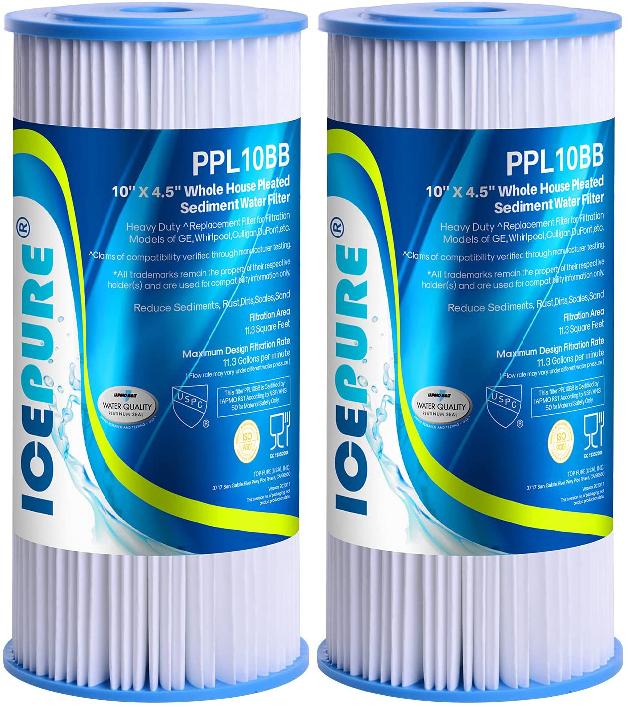 10" x 4.5" Whole House Pleated Sediment Water Filter Replacement for GE FXHSC, Culligan R50-BBSA, Pentek R50-BB, DuPont WFHDC3001, W50PEHD, GXWH40L, GXWH35F, for Well Water, Pack of 2