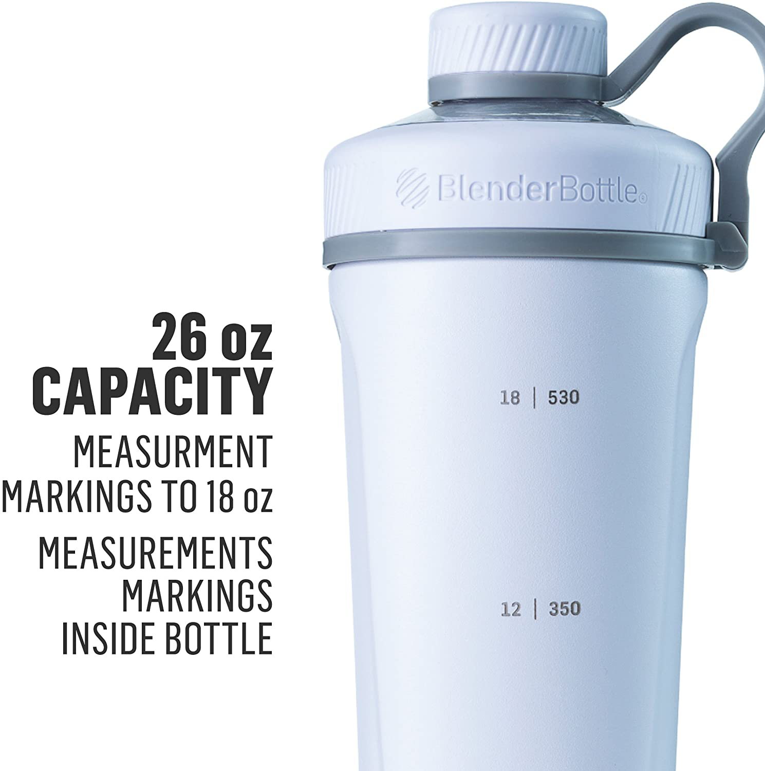 BlenderBottle Radian Shaker Cup Insulated Stainless Steel Water Bottle with Wire Whisk, 26-Ounce, Matte White