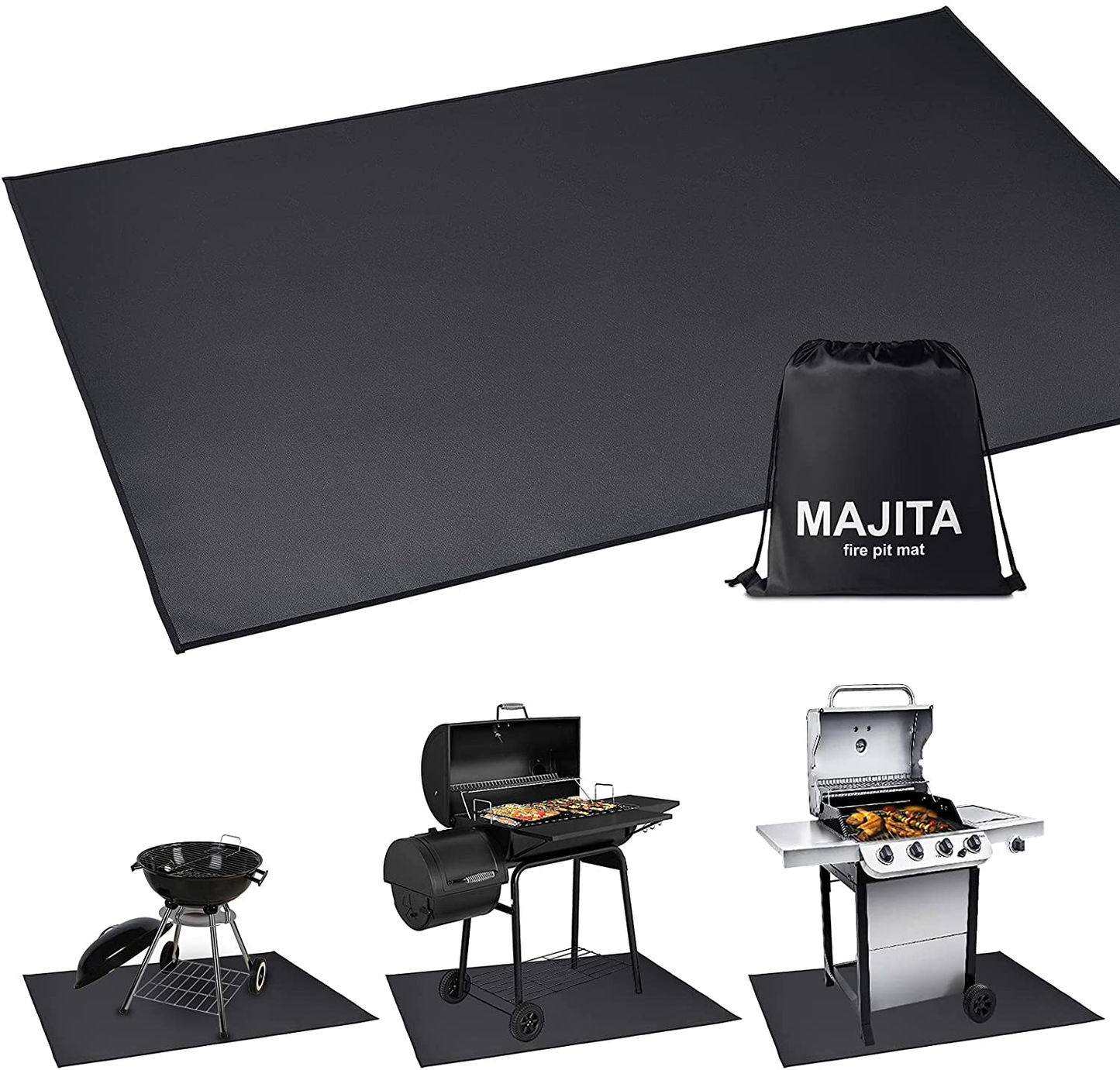MAJITA Under Grill Mat 42 ×30 Inch for Outdoor Charcoal, Flat Top, Smokers, Gas Grills.Oil-Proof and Water-Proof BBQ Fireproof Mat Protects Deck Grass, Indoor Fireplace Mat Fire Pit Mat