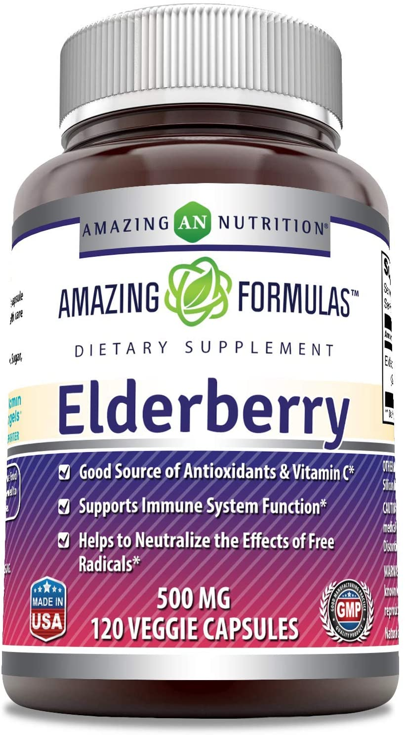  Sambucus Elderberry Supplement 120 Veggie Capsules - Equivalent to 5000Mg -Supports Immune System Health -Good Source of Vitamin C & Antioxidants