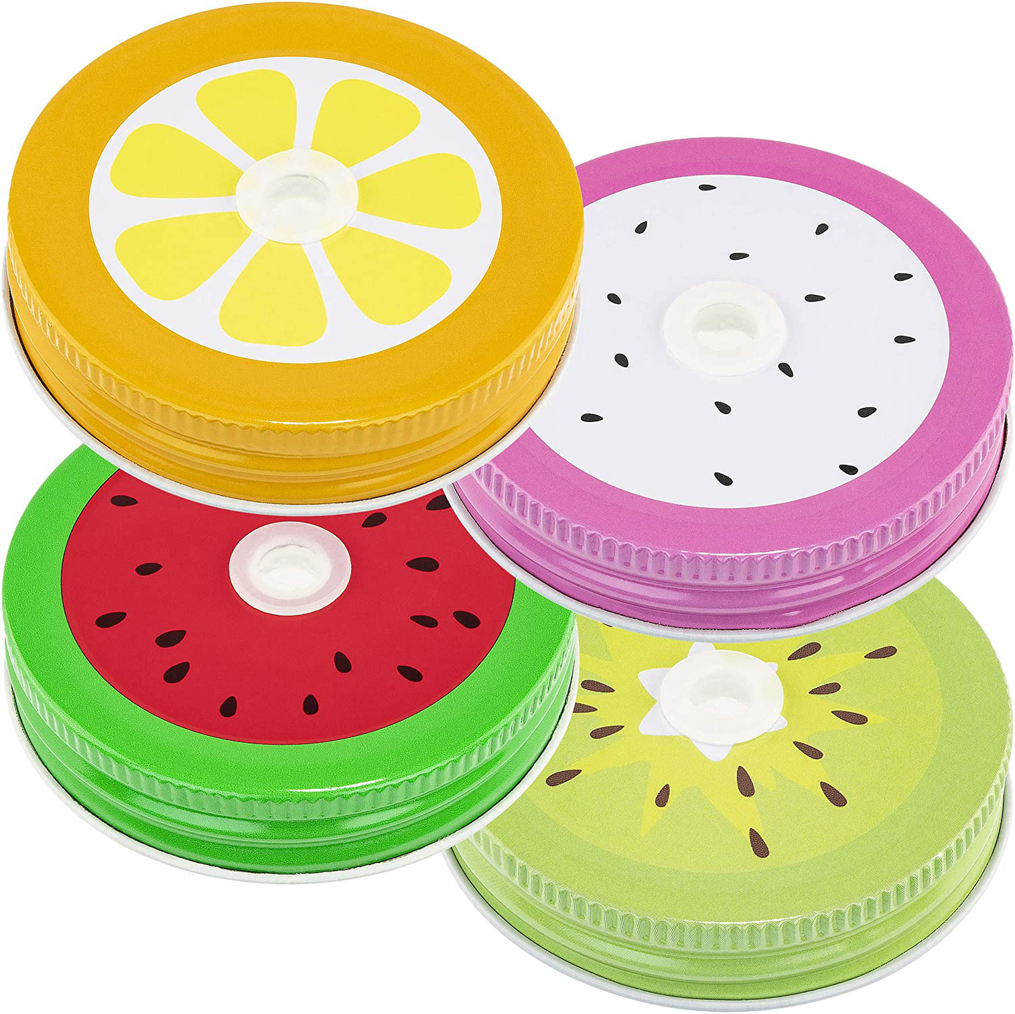 Southern Homewares Polka Dot Pattern Mason Jar Lids for Straws Set of 4 Fun Jar Lids Kids Colorful Jar Lids Straw Holes Small