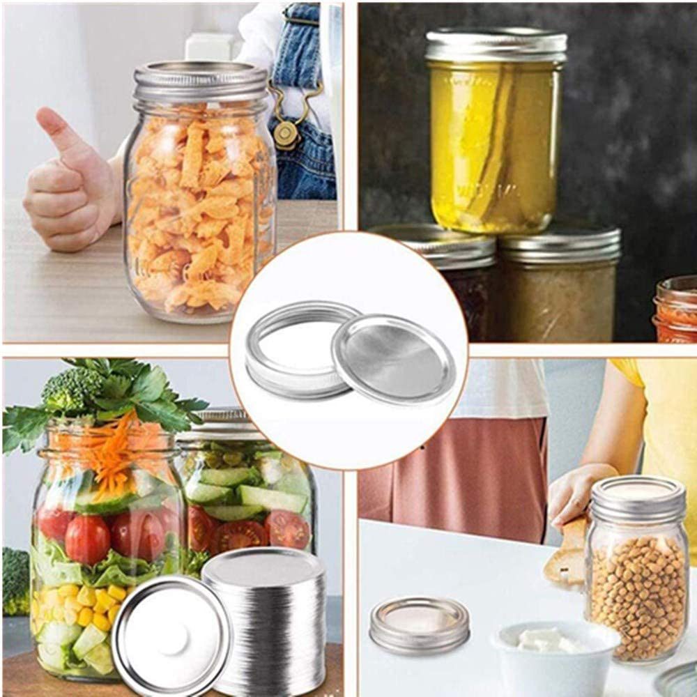 24Pcs Regular Mouth Canning Lids and Rings Stainless Steel Mason jar lids Reusable Leak Proof Split-Type Silver Lids with Silicone Seals Rings (70mm)