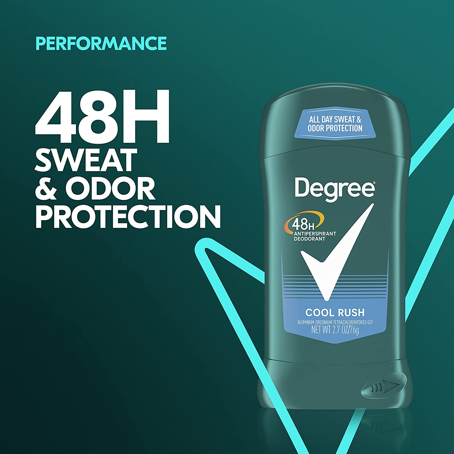 Degree Men Antiperspirant Deodorant 48-Hour Odor Protection Cool Rush Mens Deodorant Stick 2.7 Oz, Pack of 6