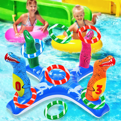 Inflatable Pool Ring Toss Games, Flamingo Pool Games Shark Pool Toys with 6Pcs Rings, Pool Ring Toss Games for Kids and Adults