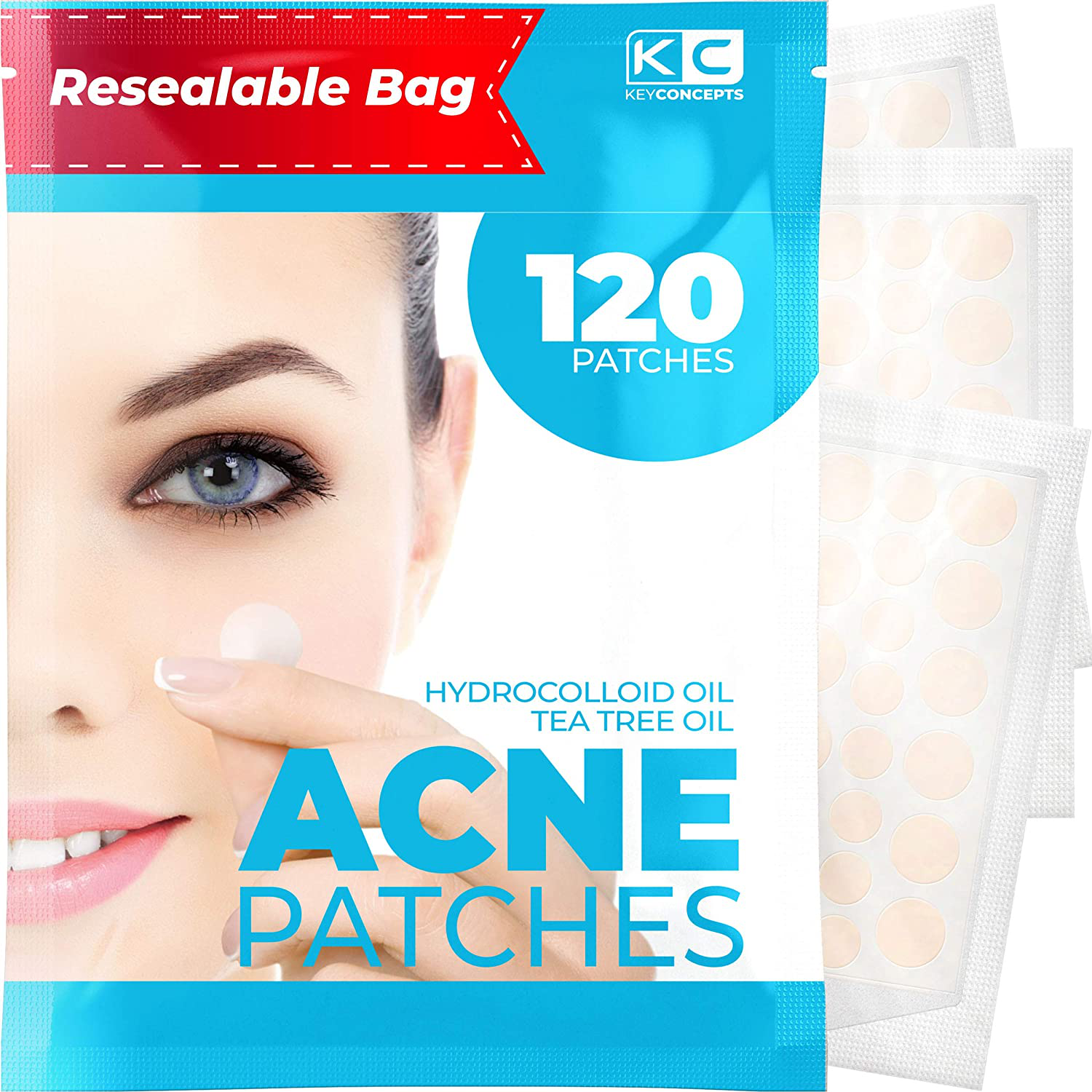Acne Patches (120 Pack) - Tea Tree Oil and Hydrocolloid Acne Patches for Face (3 Sizes), Pimple Patch, Zit Patches, Acne Dots, Pimple Stickers, Natural Blemish and Acne Spot Dots