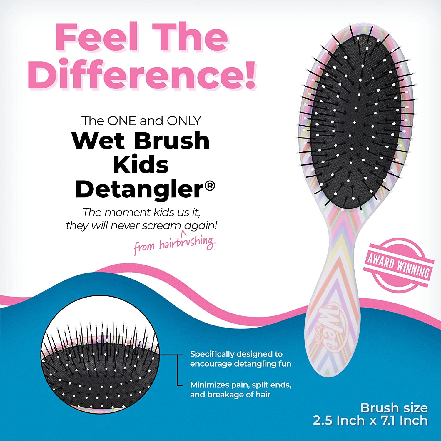 Wet Brush Hair Brush Kids Detangler - Detangling Knots, Snag-Free, Anti-Static Brush, Intelliflex Bristles, No Pain, Split-Ends & Hair Breakage, Chevron Print, Easy Hold, Child-Friendly Size