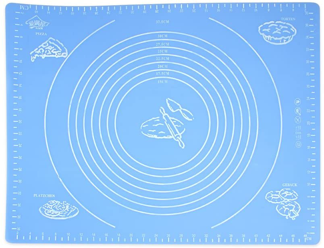 Silicone Baking Mat with Measurements, KELYDI Pastry Rolling Mat Reusable Nonstick Dough Table Sheet Baking Supplies for Cake Cookie Pizza (Blue)