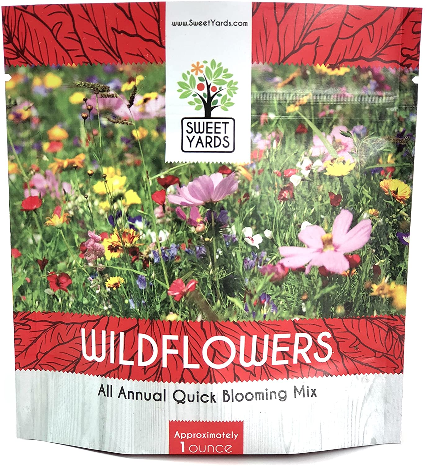 Wildflower Seeds Annual Quick Blooming Mix - Large 1 Ounce Packet over 7,500 Open Pollinated Seeds