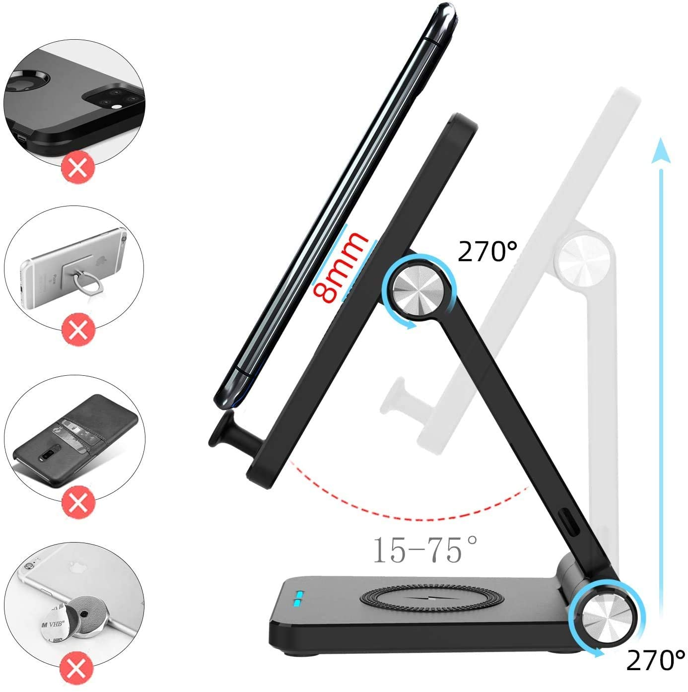 Wireless Charger, FEIKU 4 in 1 Portable Foldable Fast Wireless Charging Station LED Desk Lamp for Apple Iphone 11/Iphone 13/13Pro/13Pro Max/13 Mini/Watch/Airpods Pro（With QC3.0 Adapter）