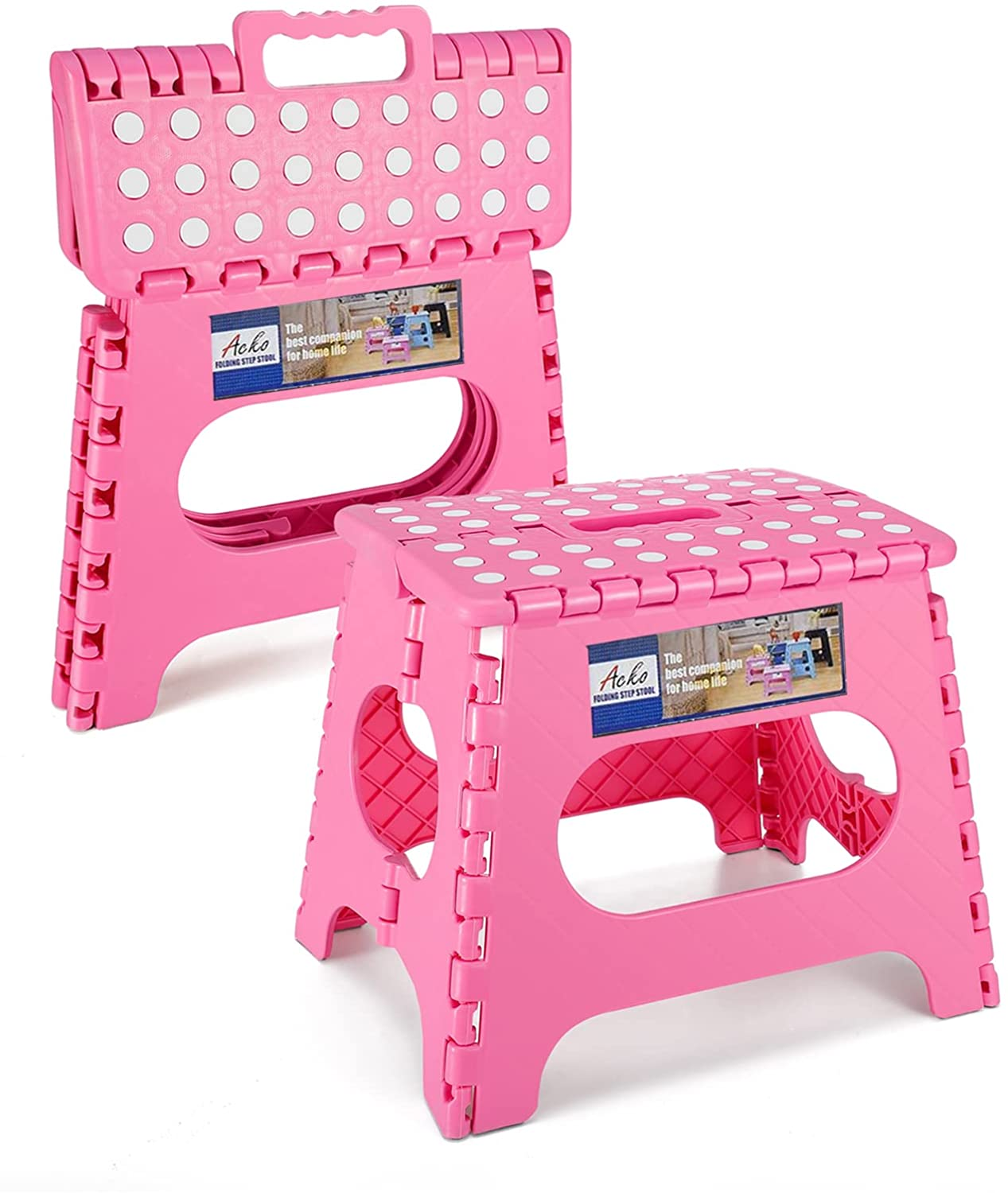 2 Pack 11 Inch Folding Step Stool Lightweight Plastic 9Inch Step Stool, Foldable Step Stool,Non Slip Folding Stools for Kids & Adults, Kitchen Bathroom Bedroom