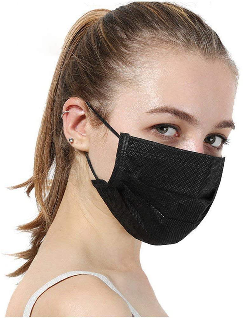 100 Pack Disposable Face Masks with Elastic Ear Loop,Breathability Comfort-Black