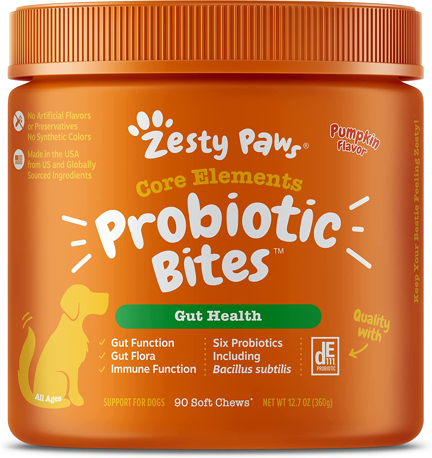 Zesty Paws Probiotic for Dogs Clinically Studied DE111 - Functional Dog Supplement Soft Chews for Pet Immune System