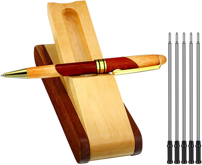 Luxury Wood Ballpoint Pens Personalized Pen Handmade Wooden Pen Writing Pen Business Gift Set for Men with Pen Display Holder Case and 10 Gel Ink Refills for Business Office Wedding Gift Supplies