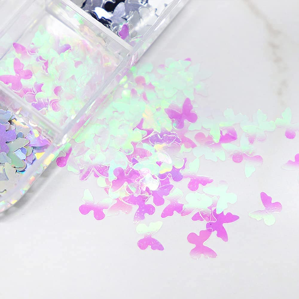 CAVAD Butterfly Nail Art Glitter Sequins 12 Colors 3D Holographic Butterfly Nail Decals Flakes for Acrylic Nails Manicure Paillettes Ultrathin Glitters Nail Art Supplies for Women Nail Art Decoration