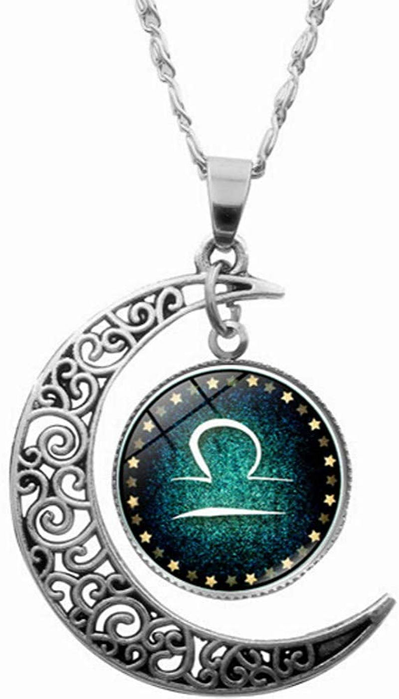 FLDC Zodiac Necklace Jewelry Gifts for Women Teen Girls Birthday Astrology Horoscope Sign Crescent Half Moon Pendant Necklace