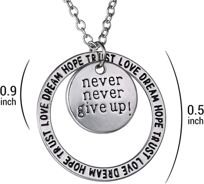 Never Give up Pendant Necklace - Great Secret Santa or White Elephant Christmas Holiday Gift