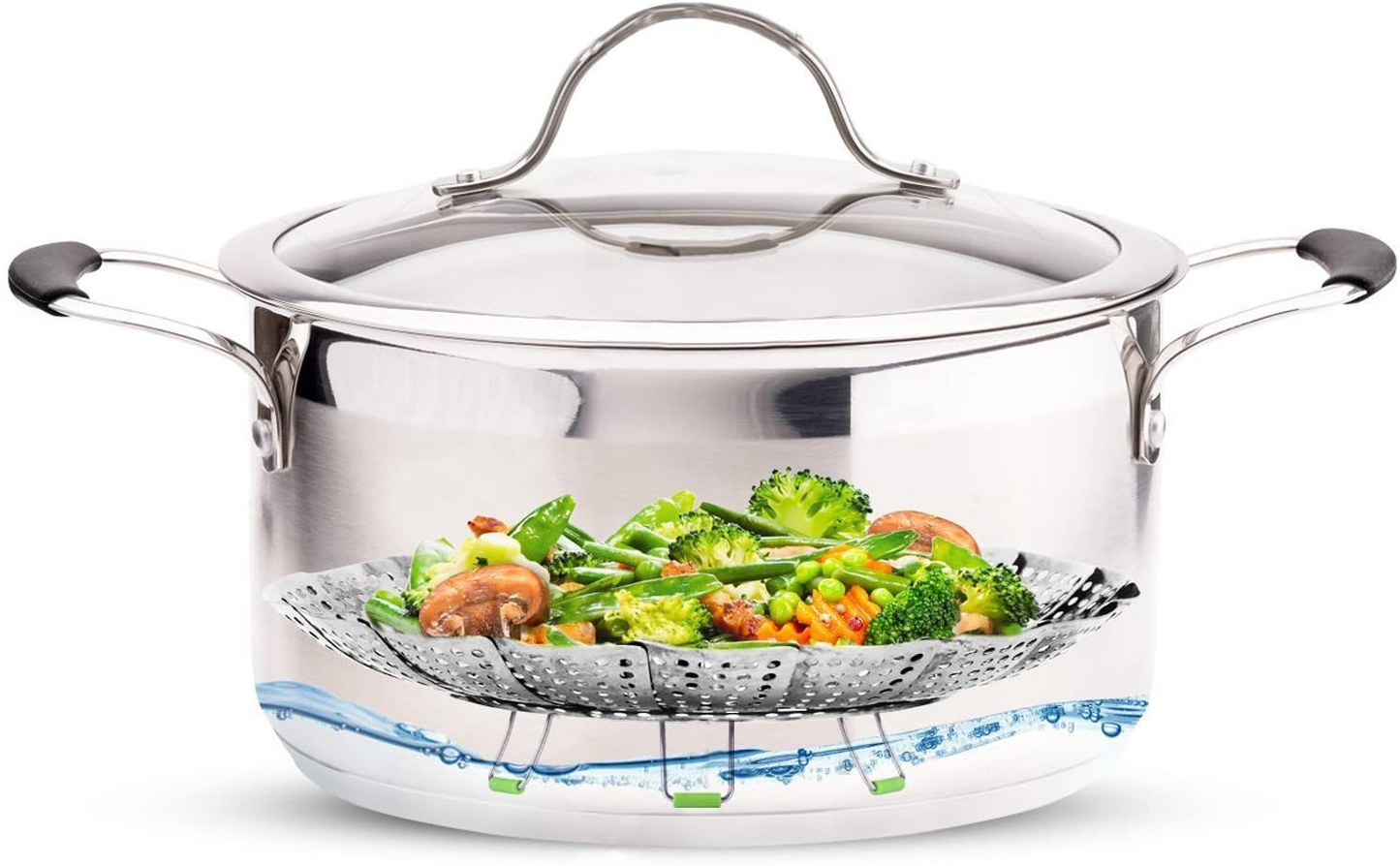 Steamer Basket Stainless Steel Vegetable Steamer Basket Folding Steamer Insert for Veggie Fish Seafood Cooking, Expandable to Fit Various Size Pot (5.1" to 9")