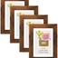 4x6 Picture Frame Set of 4, Display Photo 4x6 with Mat or 5x7 without Mat, Wooden Rustic Picture Frames for Tabletop or Wall Mounting, Brown
