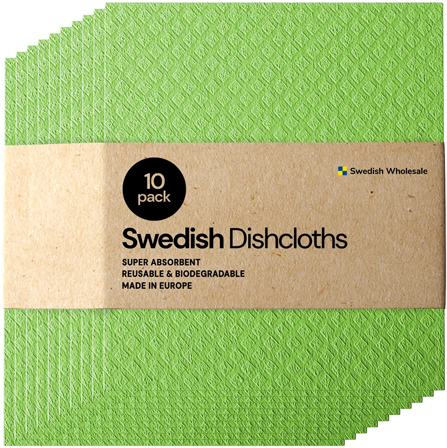 Swedish Dishcloth Cellulose Sponge Cloths - Bulk 10 Pack of Eco-Friendly No Odor Reusable Cleaning Cloths for Kitchen - Absorbent Dish Cloth Hand Towel
