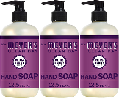 Mrs. Meyer's Clean Day Liquid Hand Soap, Cruelty Free and Biodegradable Hand Wash Formula Made with Essential Oils, Plum Berry Scent, 12.5 oz - Pack of 3