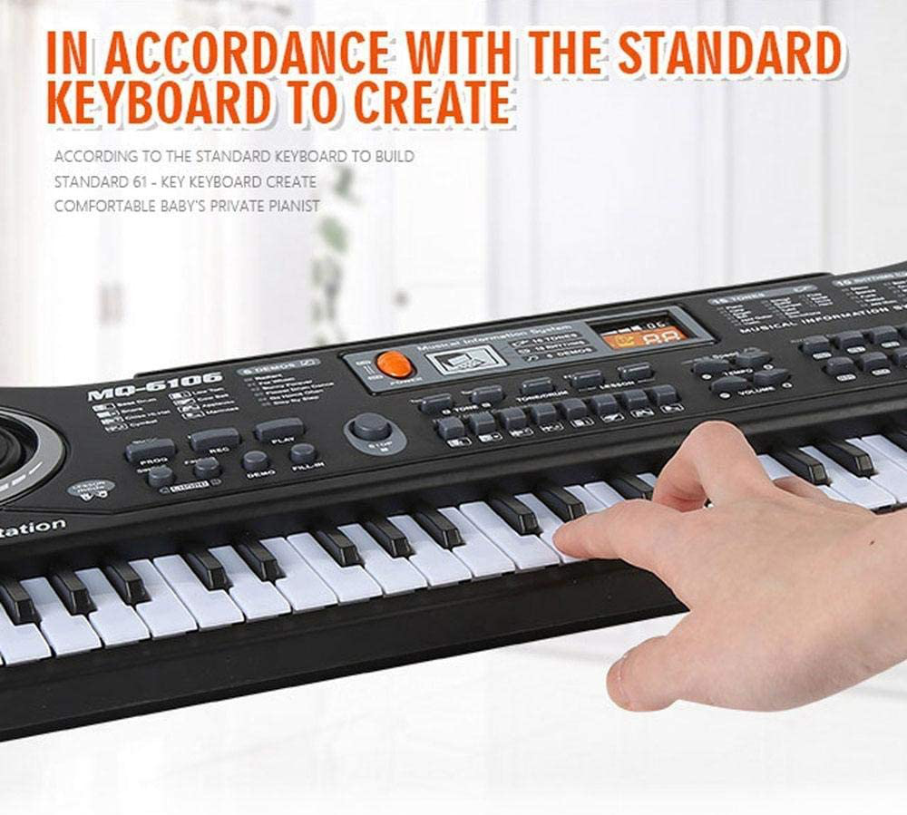 Keyboard Piano Kids 61 Key Electronic Digital Piano Musical Instrument Kit with Microphone Music Home Teaching Christmas Gift Toys for Boy Girls (Black)