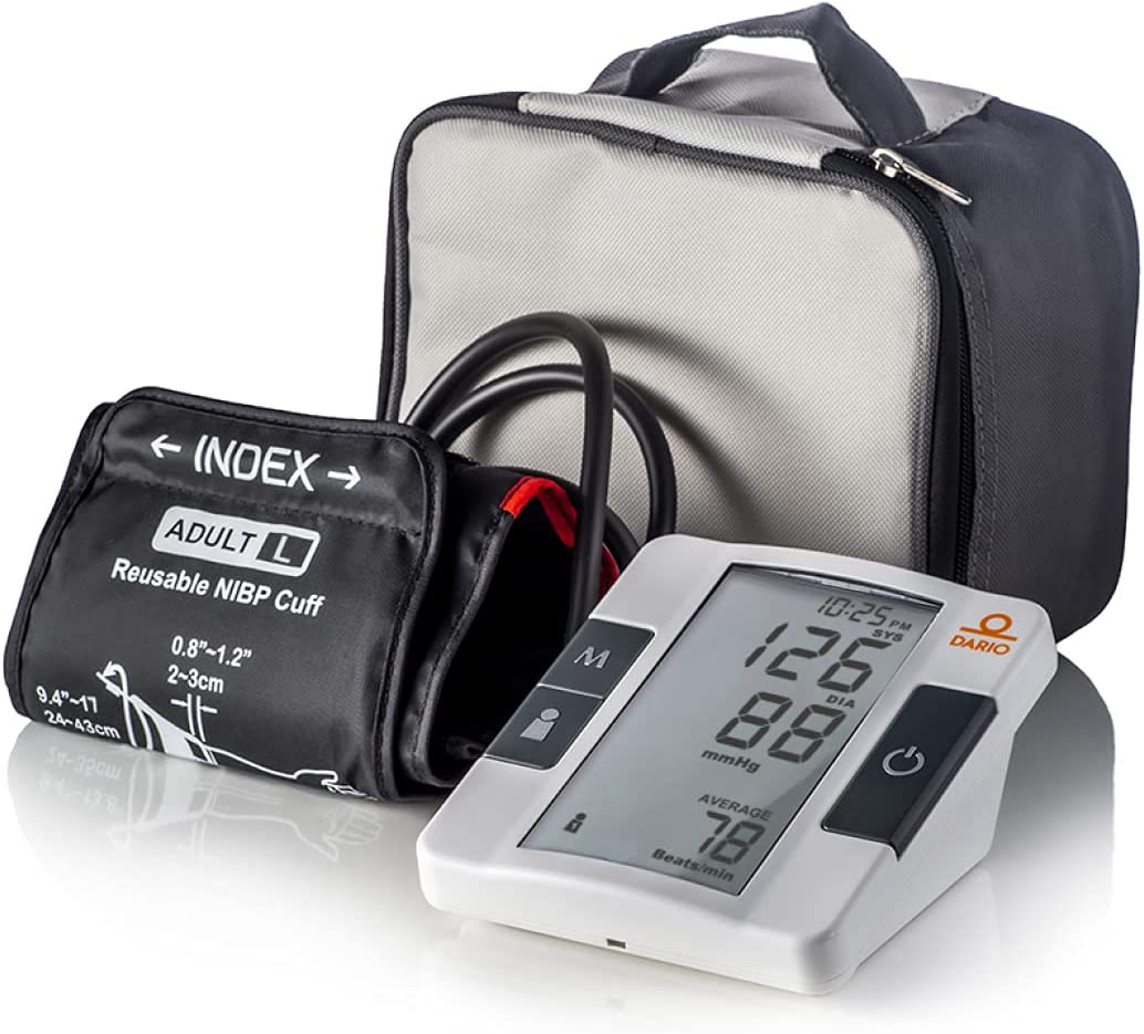 Dario Blood Pressure Monitor Upper Arm Includes: Blood Pressure Cuff, Carrying Bag and Batteries. Bluetooth to Dario Mobile App for Simple Data Tracking and Sharing (Large 9.4-17 in (24-43Cm))