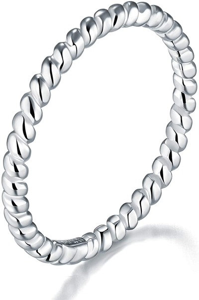 925 Sterling Silver Ring, BORUO Twisted Eternity Band Stackable Rings 2Mm Size 4-12