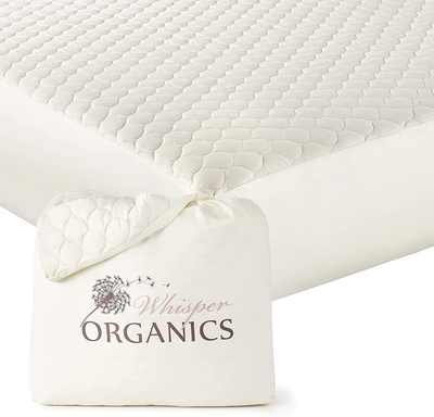 Whisper Organics, 100% Organic Mattress Protector - Quilted Fitted Mattress Pad Cover, GOTS Certified Breathable Mattress Protector - Ivory Color, 17" Deep Pocket (Full Bed Size)